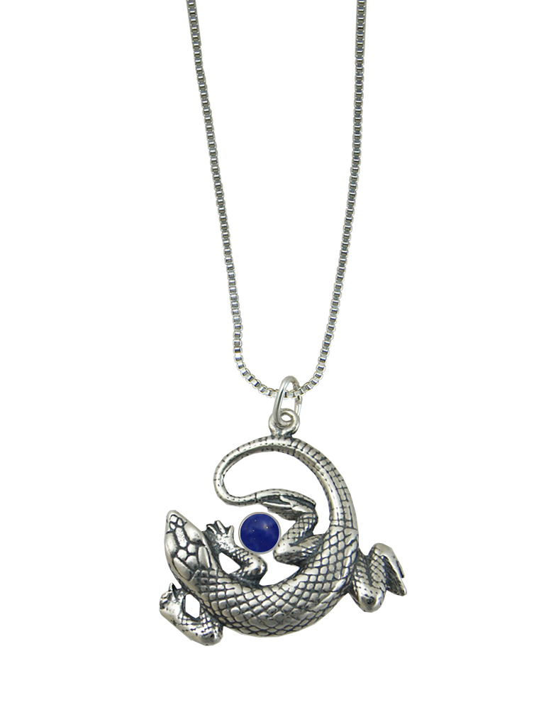 Sterling Silver Lounging Lizard Pendant With Lapis Lazuli